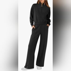 Rubzoof 2 Piece Lounge Set Wide Leg Women Medium Black